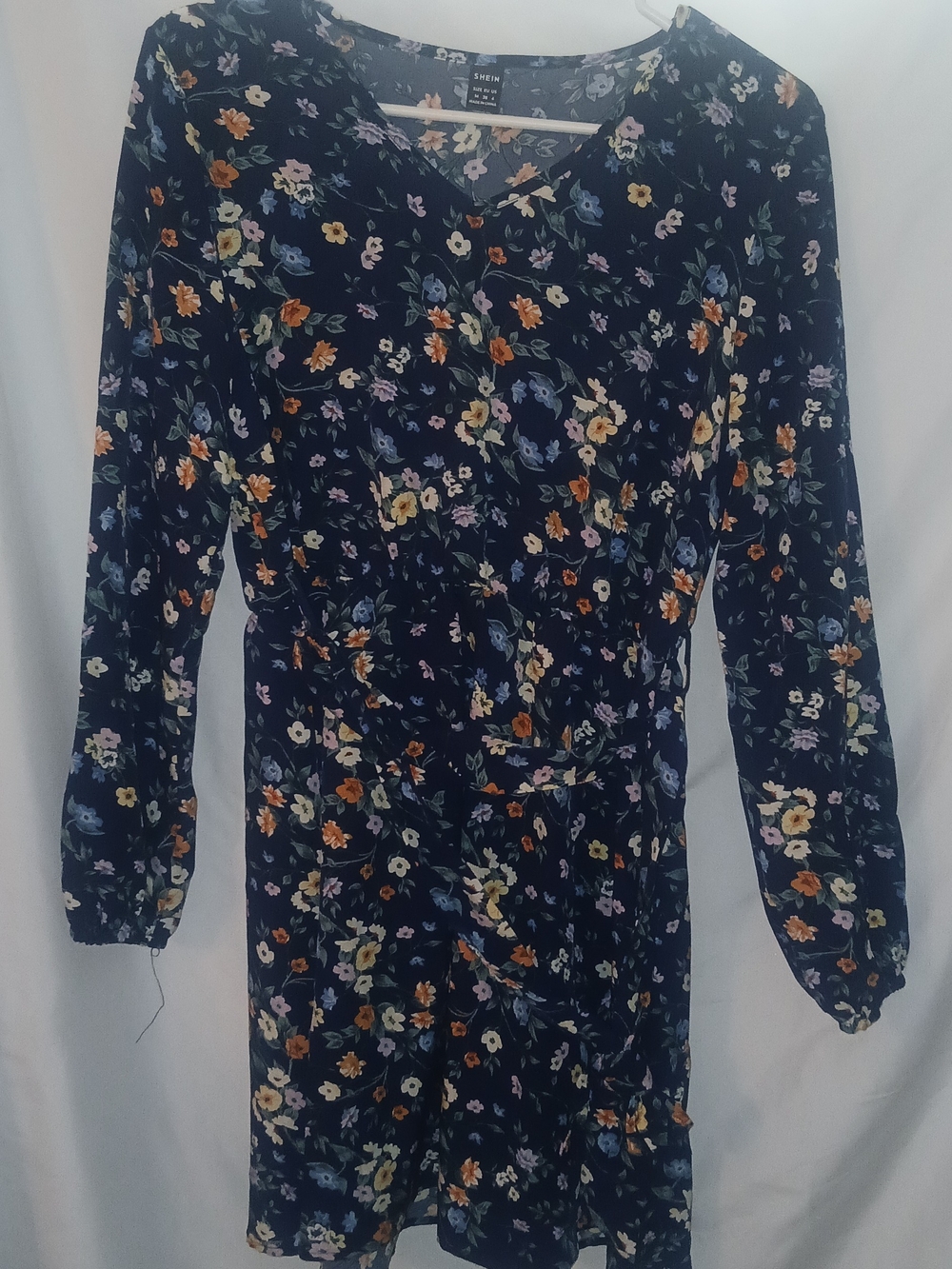 Shein Black Floral Long Sleeve Dress